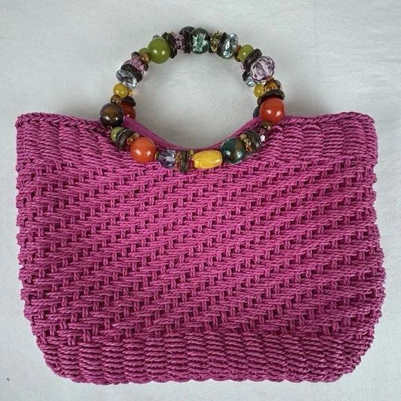 Cappelli Straworld Fuchsia Tote with Beaded Handle - Picture 12 of 12